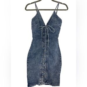 Windsor Lace Up Denim Bodycon Mini Dress Size Small Spaghetti Strap
